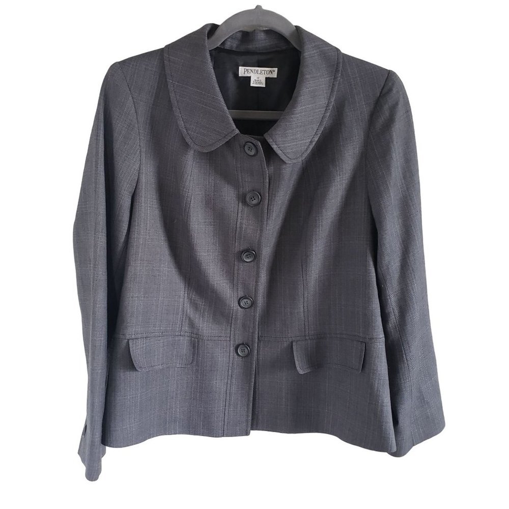 Pendleton Woman Size 10 Blazer 100% Virgin Wool Glen Plaid Career Blazer Gray